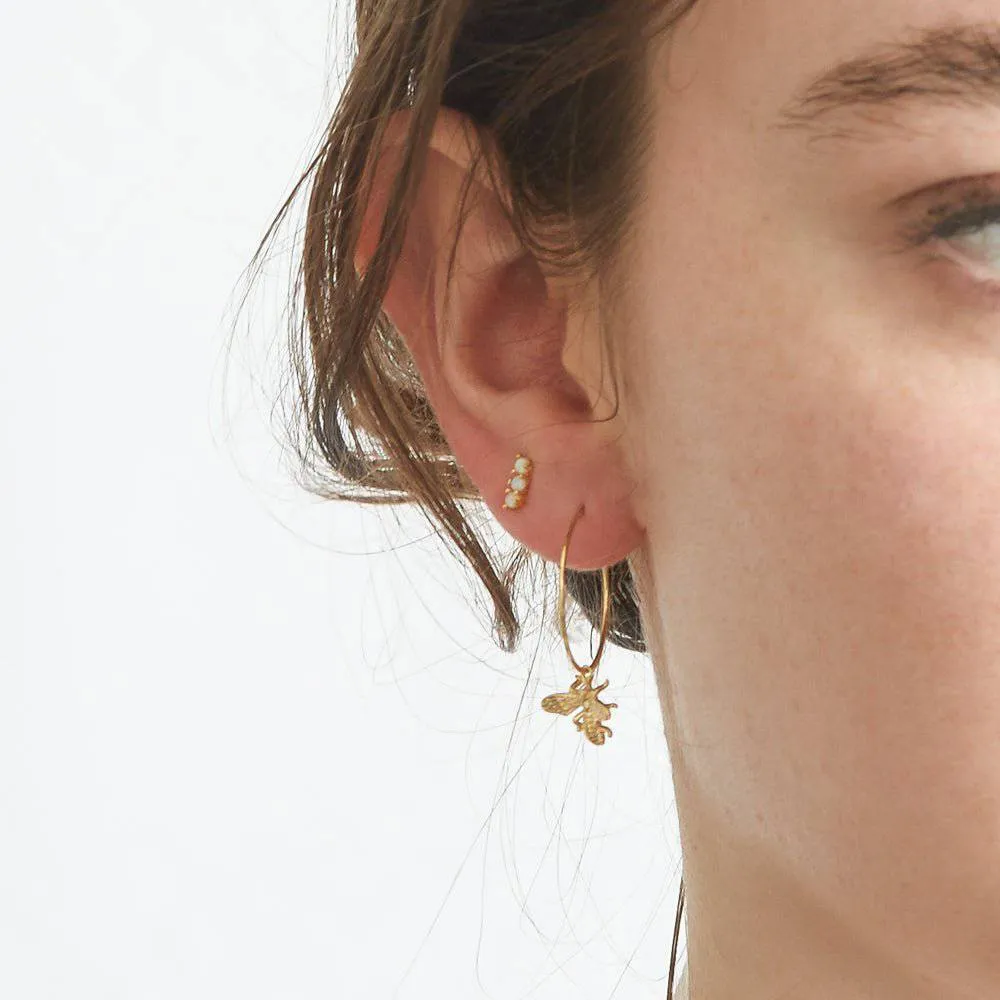 Gold Bee Hoop Drop Earrings