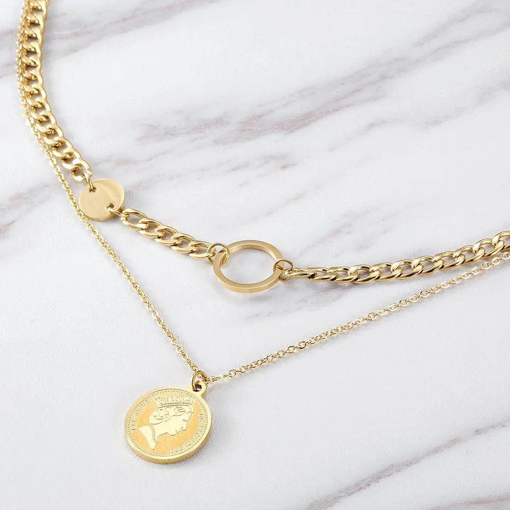 Gold Layered Coin Necklace - Hypoallergenic Women's Jewelry