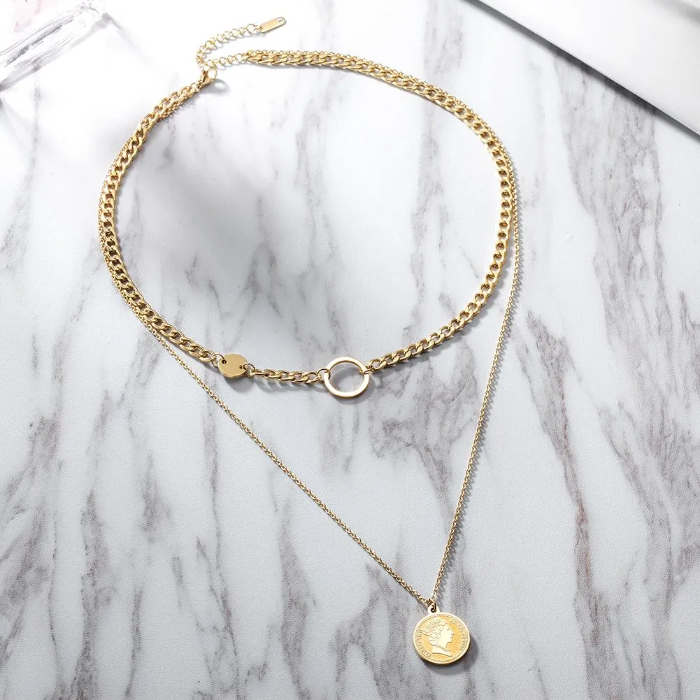Gold Layered Coin Necklace - Hypoallergenic Women's Jewelry