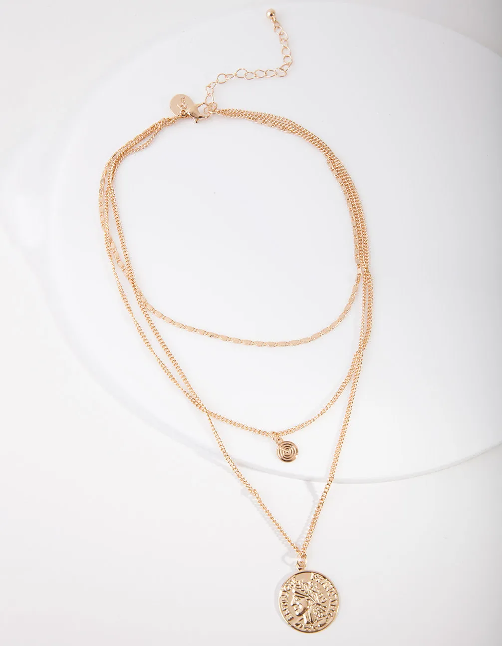 Gold Medallion Multi Layered Necklace
