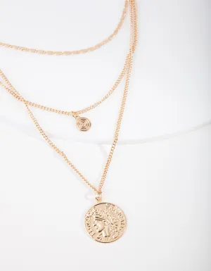 Gold Medallion Multi Layered Necklace