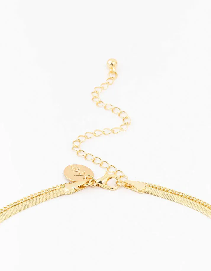 Gold Plated Baguette Snake Pendant Layered Necklace