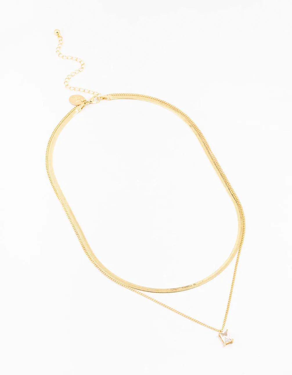 Gold Plated Baguette Snake Pendant Layered Necklace