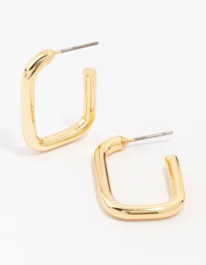 Gold Plated Brass Thin Rectangular Hoop Earrings