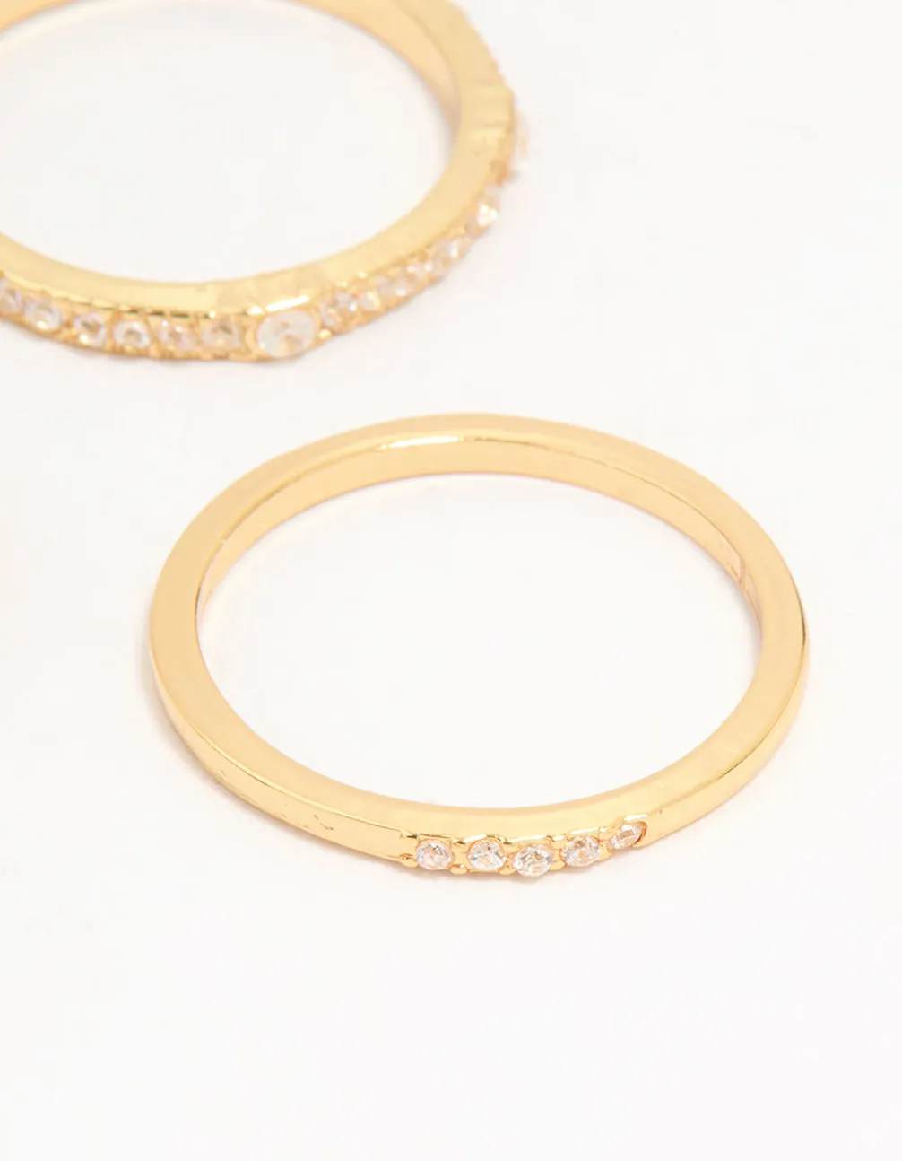 Gold Plated Cubic Zirconia Plain & Heart Stacking Rings 5-Pack