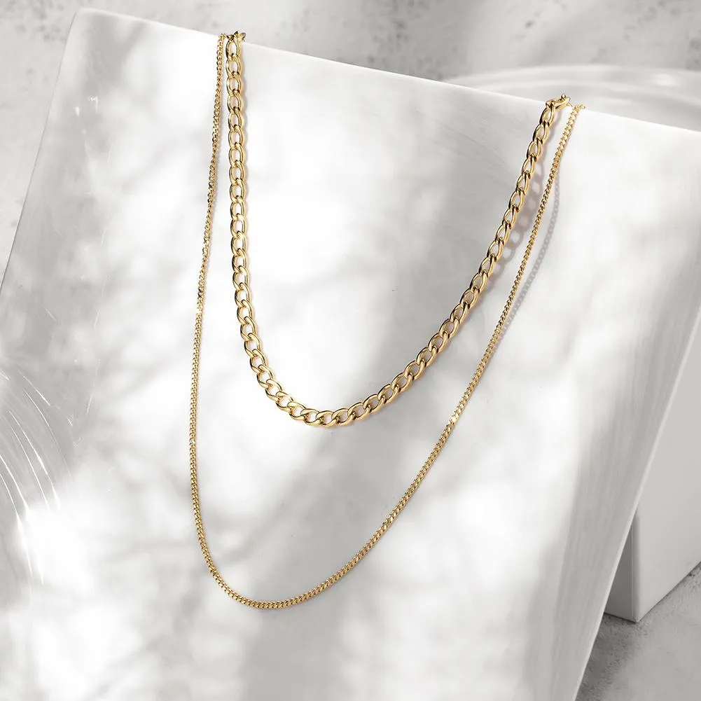 Gold Plated Stainless Steel Layered Necklace - Hypoallergenic & Non-Tarnishing