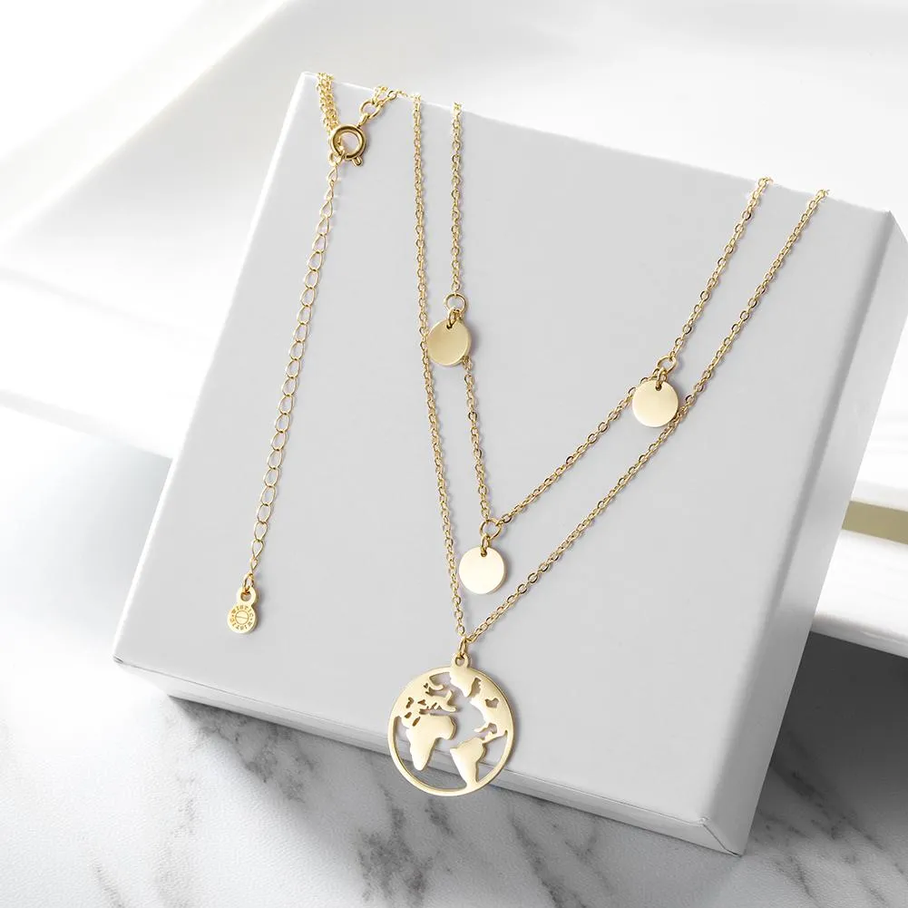 Gold Plated Stainless Steel World Map Necklace