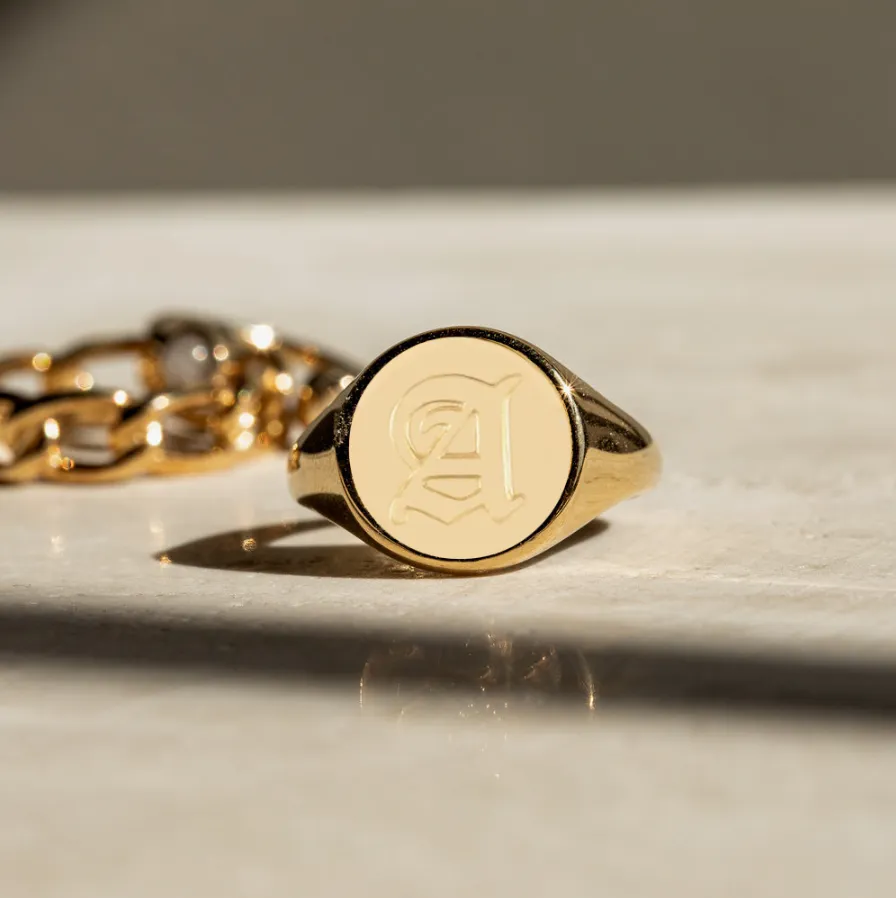 Gold Plated Sterling Silver Personalized Alphabet Signet Ring