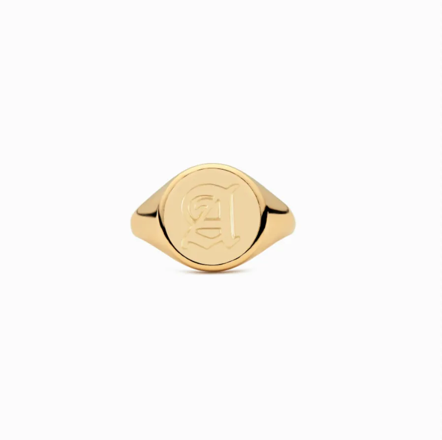 Gold Plated Sterling Silver Personalized Alphabet Signet Ring