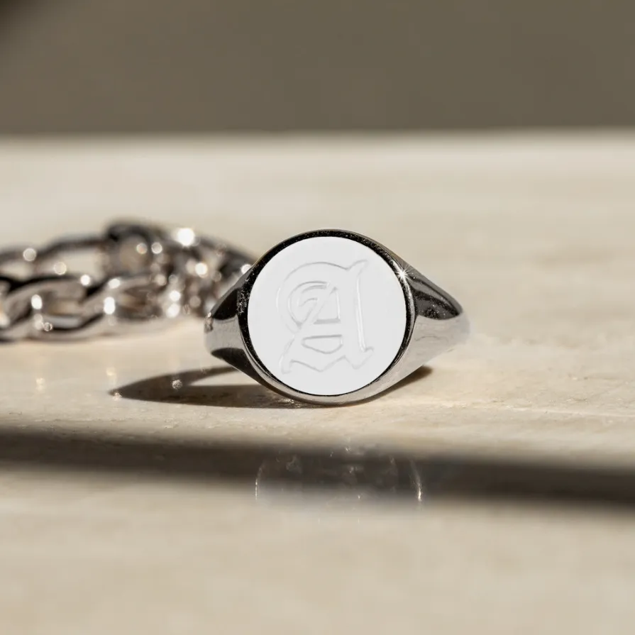 Gold Plated Sterling Silver Personalized Alphabet Signet Ring