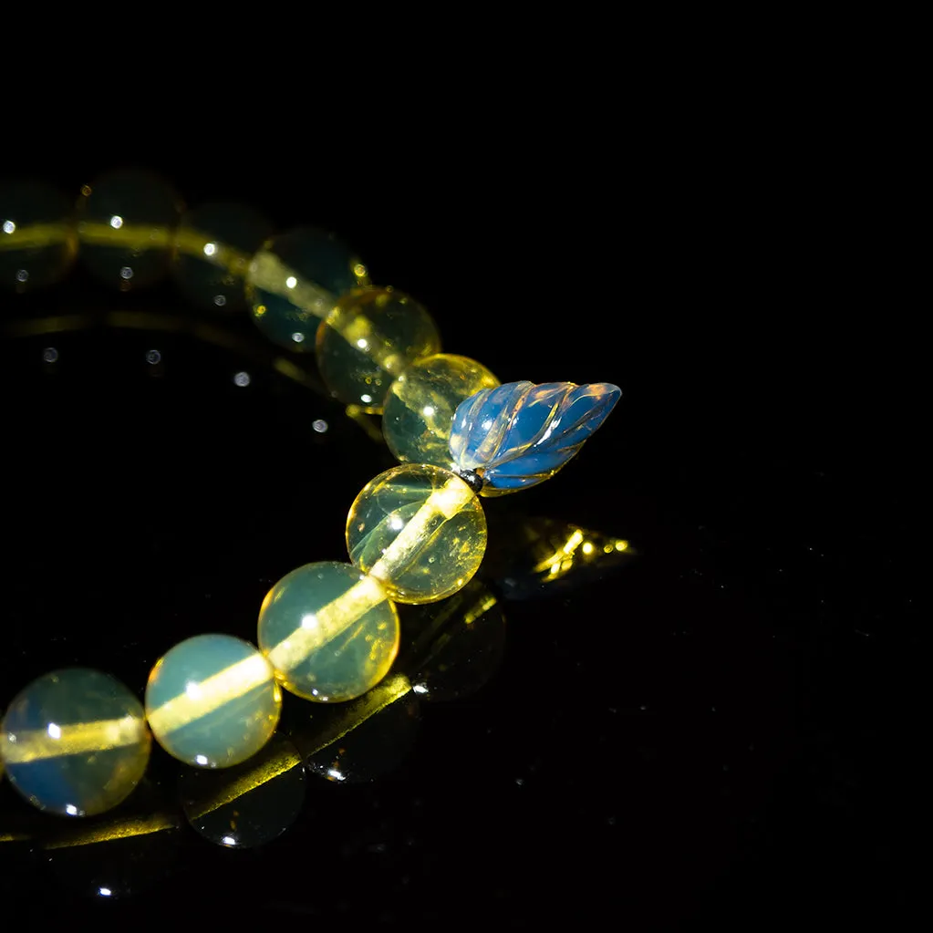Green Amber Beaded Bracelet, 10mm-12mm Beads