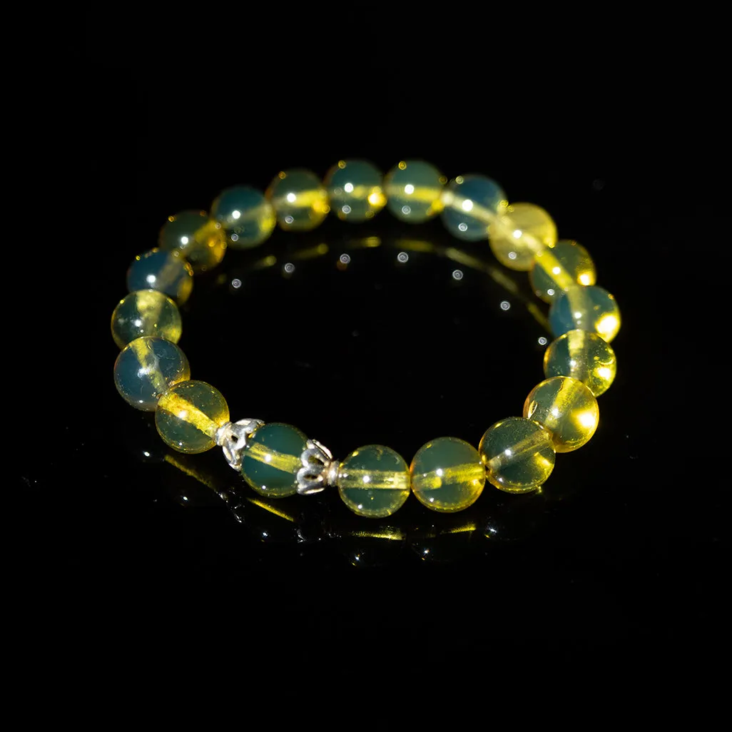 Green Amber Beaded Bracelet, 9mm Beads
