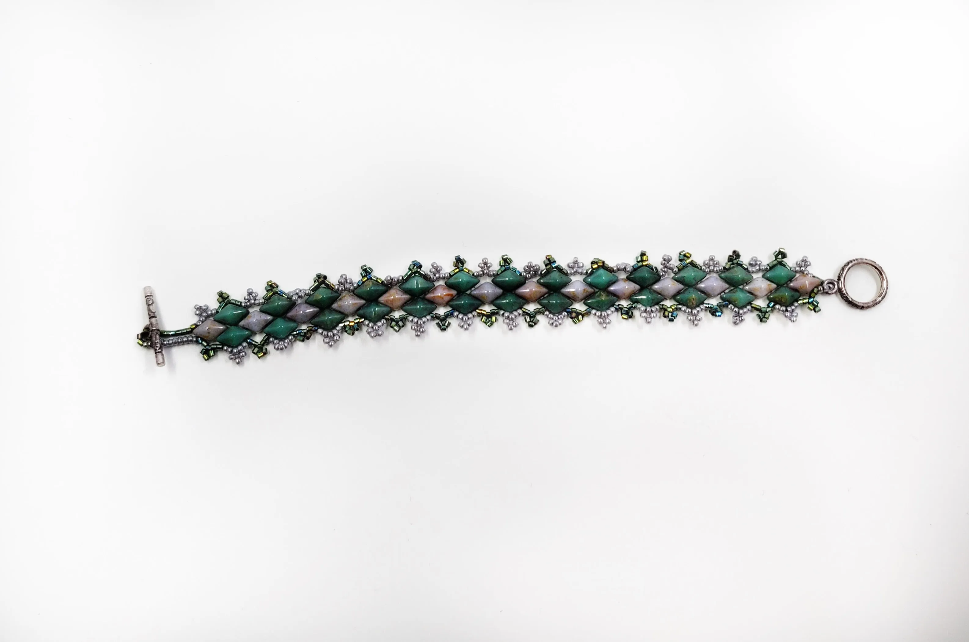 Green and Gray Diamond Beaded Bracelet