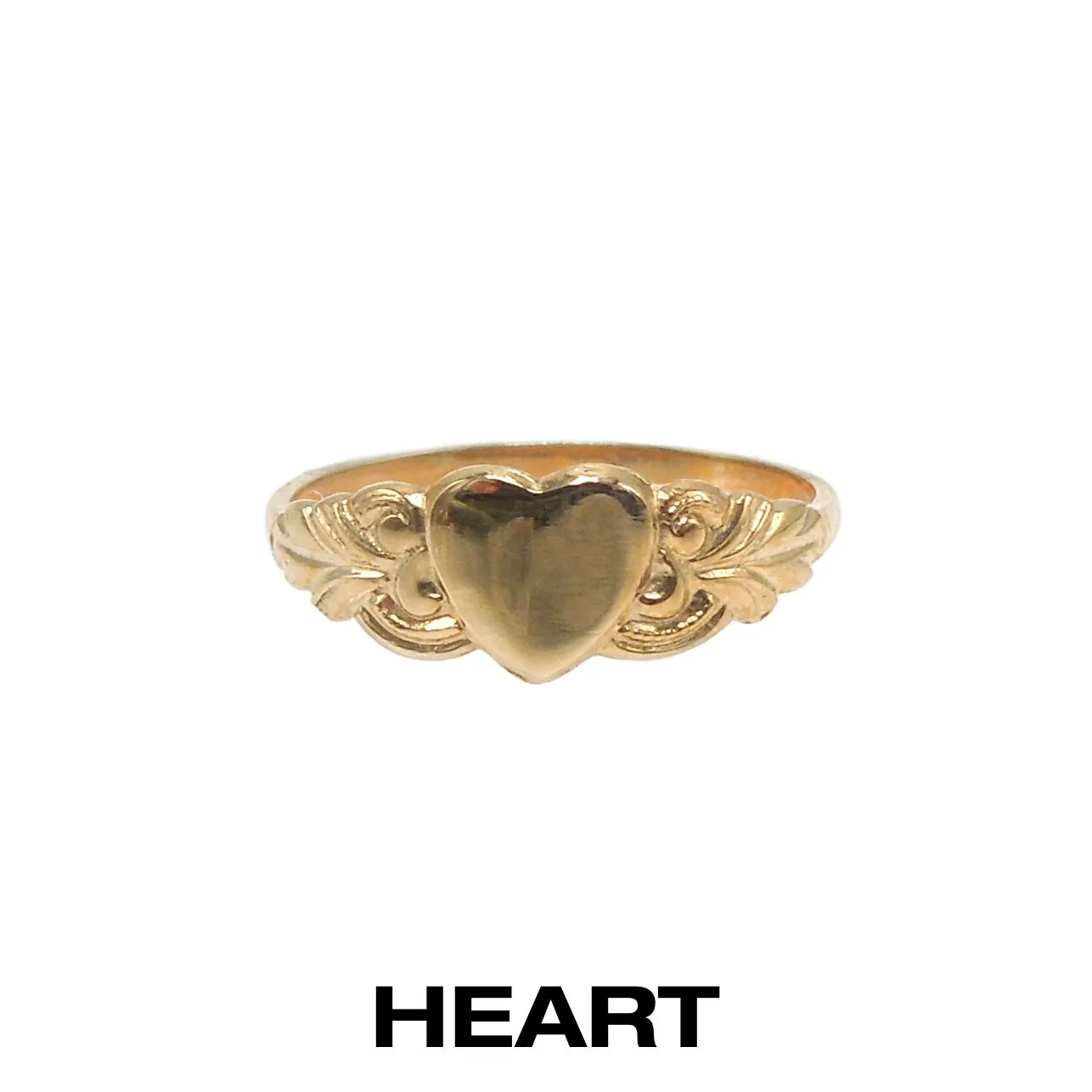 Group of 10K Yellow Gold Baby Rings - Half Round, Signet, Sapphire, Heart, Floral Motif