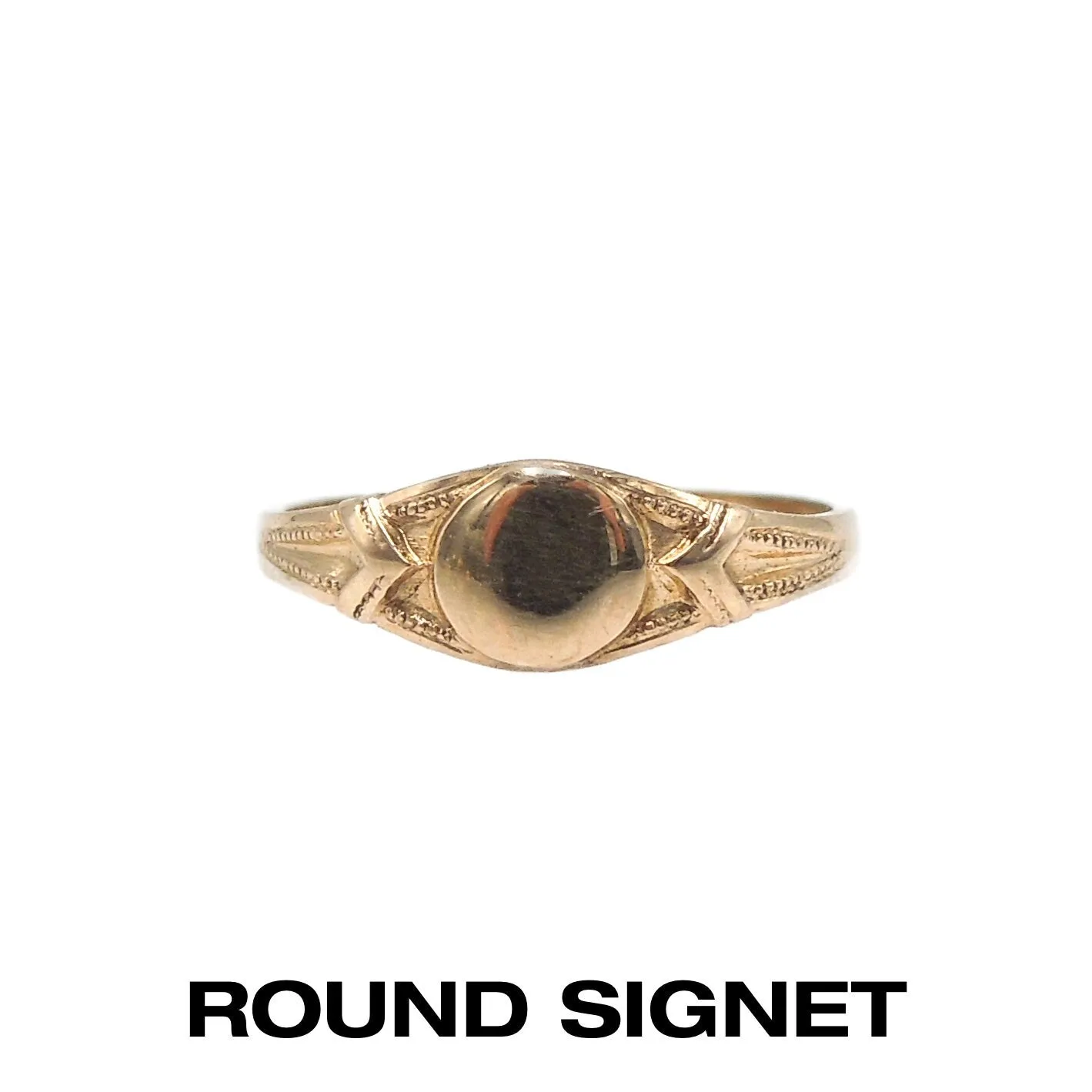 Group of 10K Yellow Gold Baby Rings - Half Round, Signet, Sapphire, Heart, Floral Motif