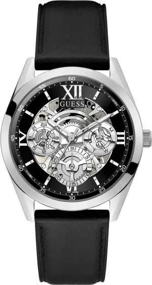 Guess Tailor Silver Case Leather Strap Men's Watch GW0389G1