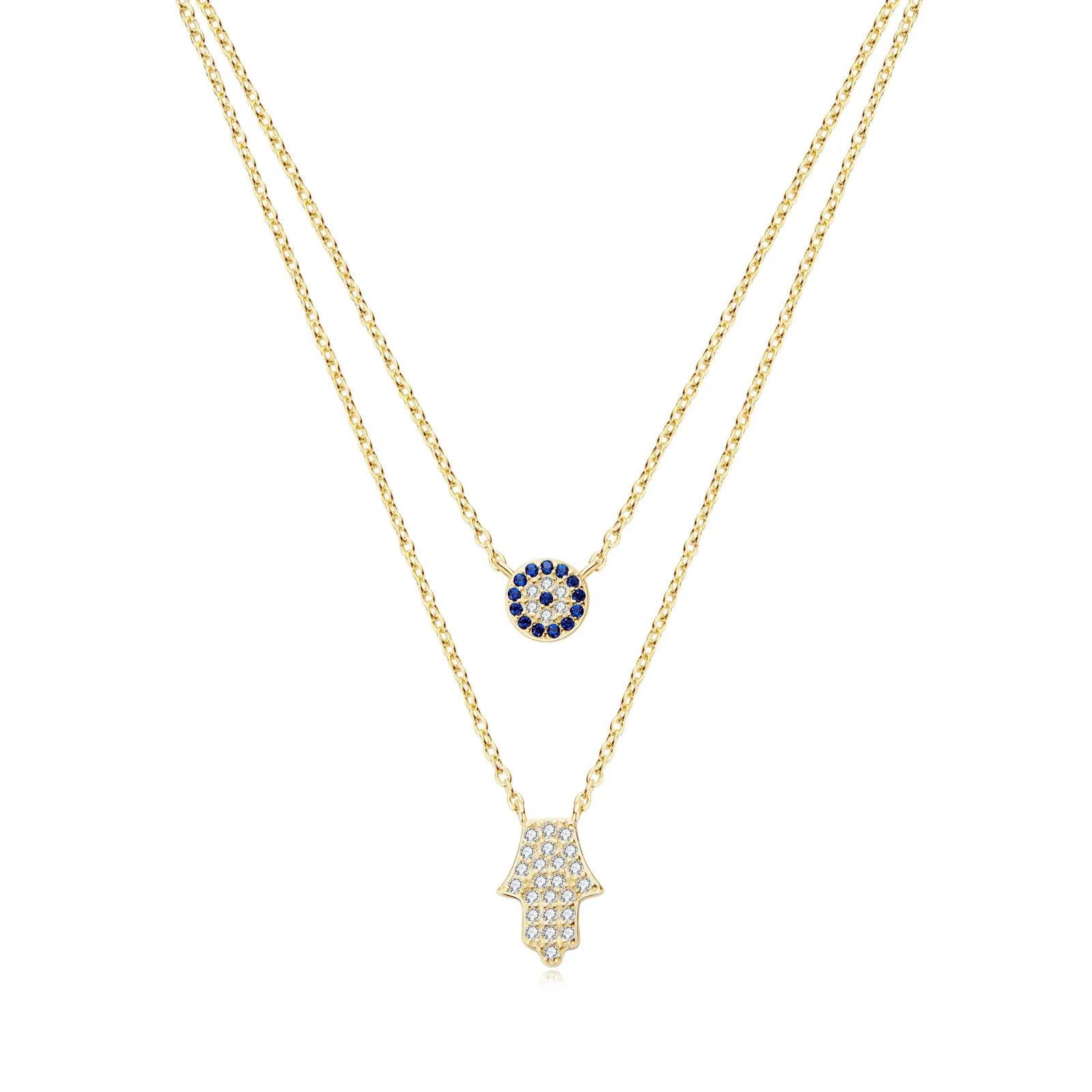 Hamsa Hand and Evil Eye Dainty Double Layered Necklace