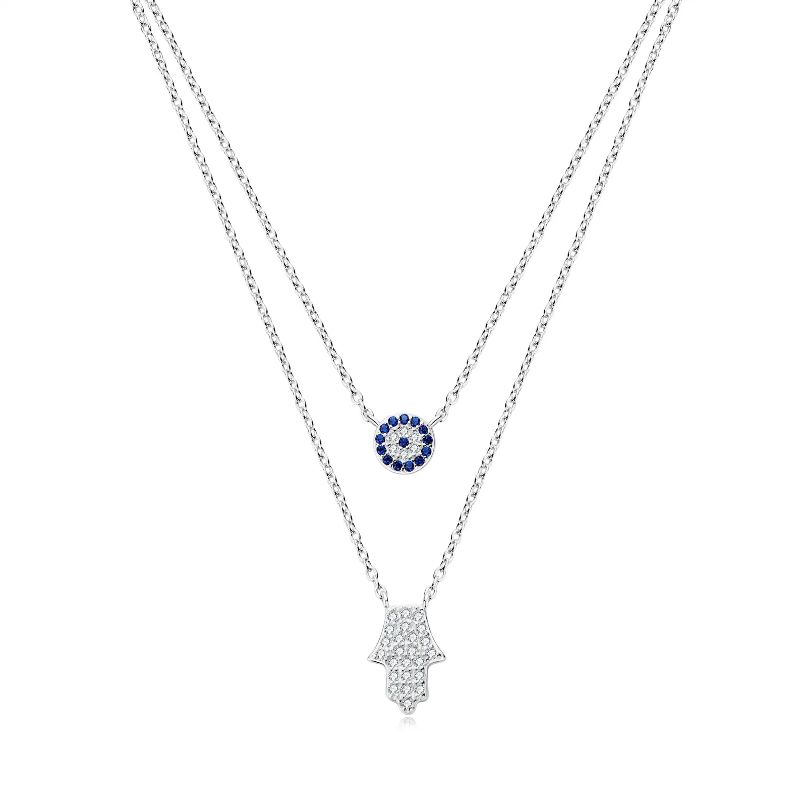 Hamsa Hand and Evil Eye Dainty Double Layered Necklace