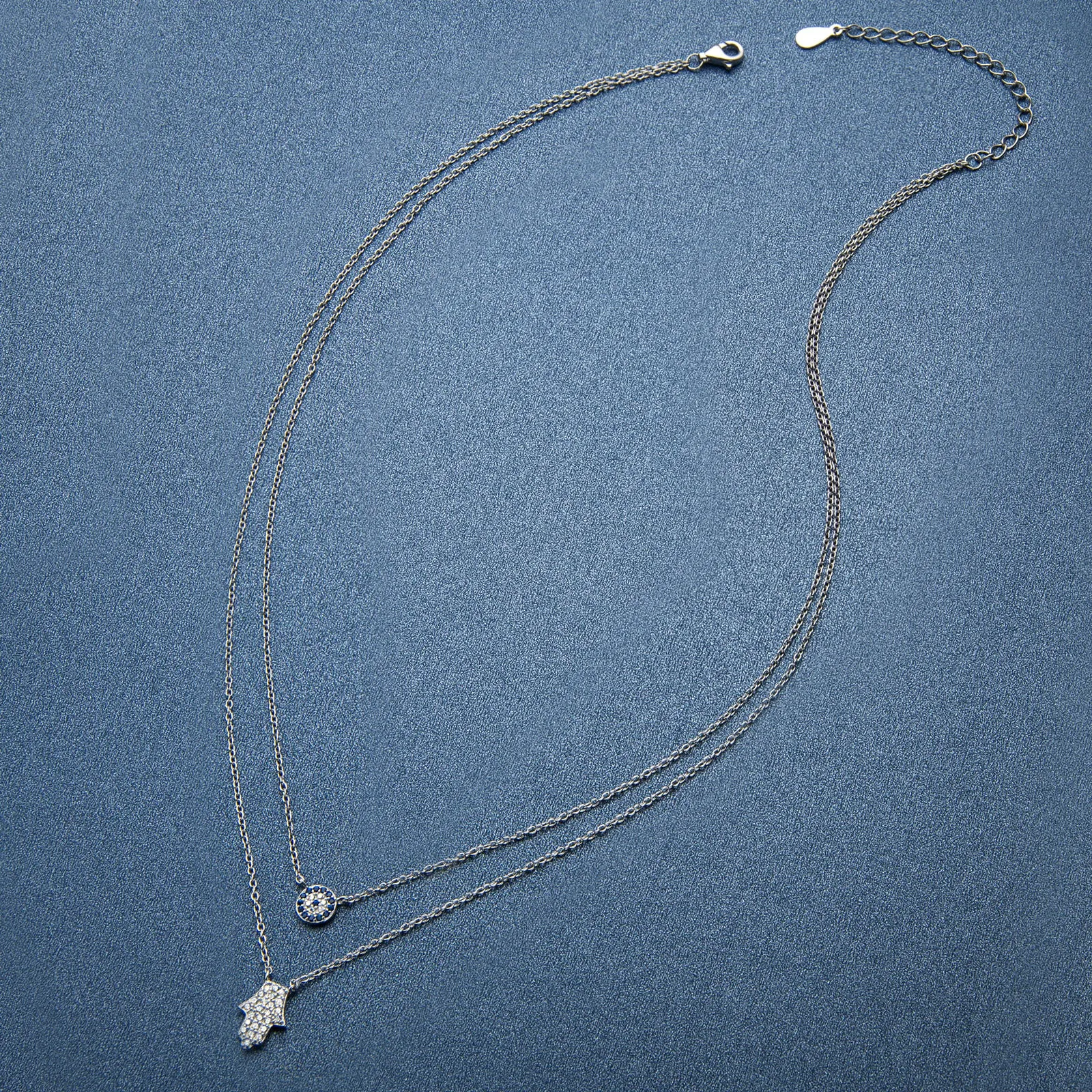 Hamsa Hand and Evil Eye Dainty Double Layered Necklace