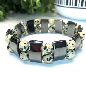 Hematite and Dalmatian Jasper Bracelet- Dalmatian