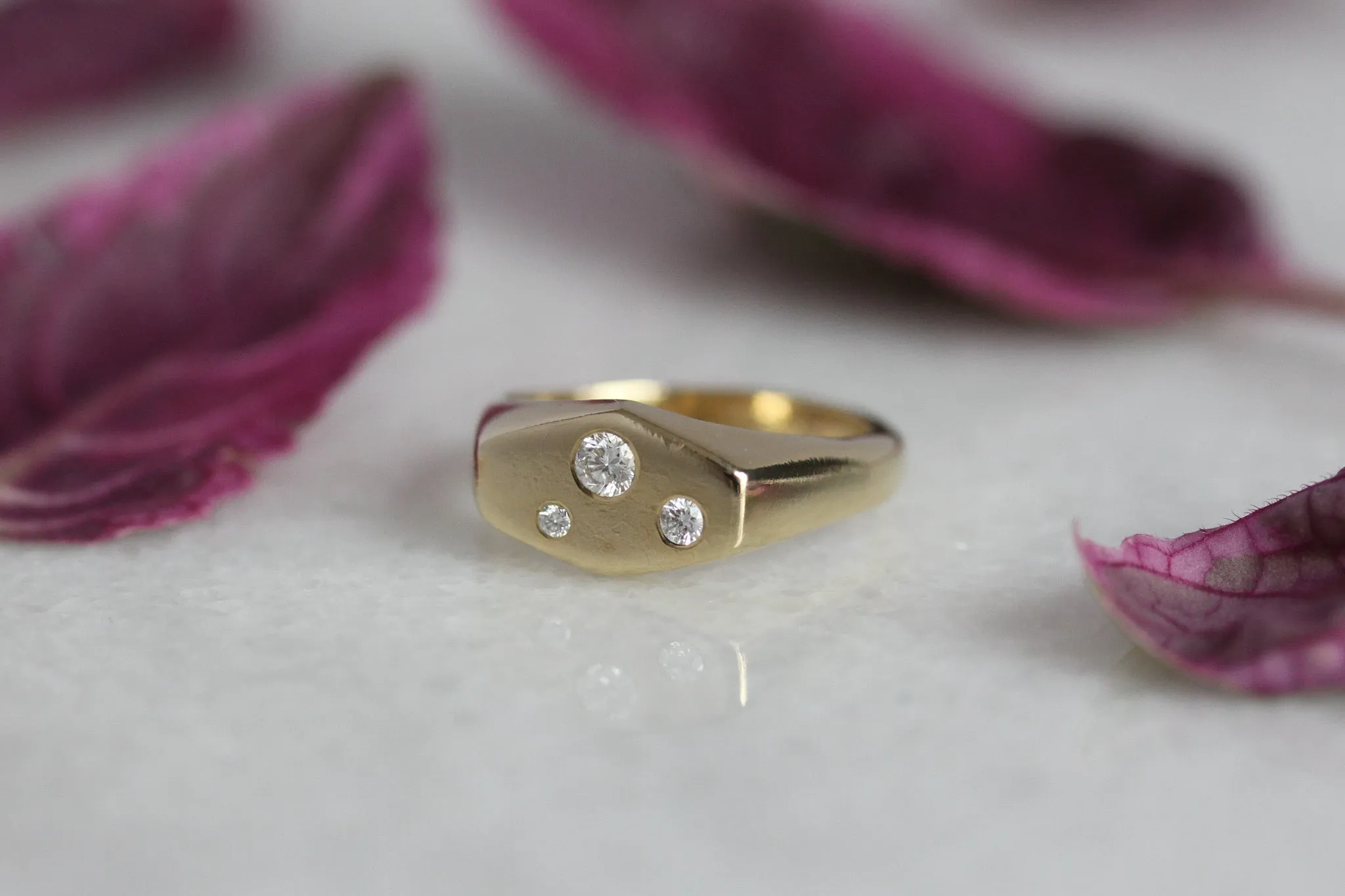 Hex Signet Ring with Diamonds