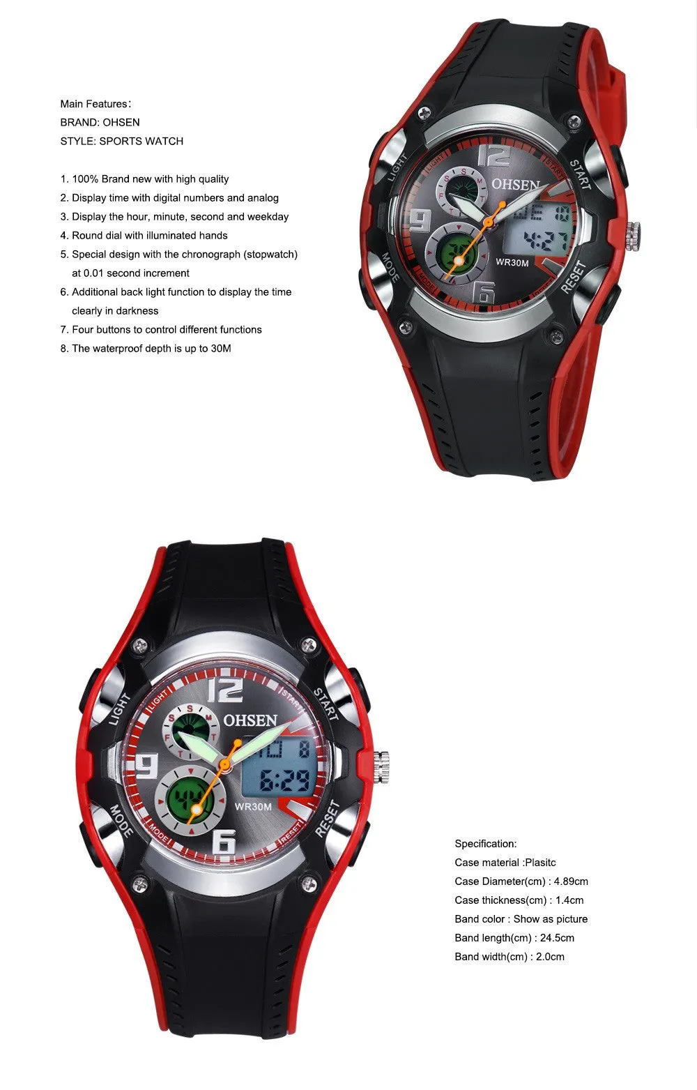 Hot OHSEN AD1309 Men Sports Watches Analog Digital Quartz 3ATM Waterproof Dive Fashion Military Watch Relogio Male Clock Gifts