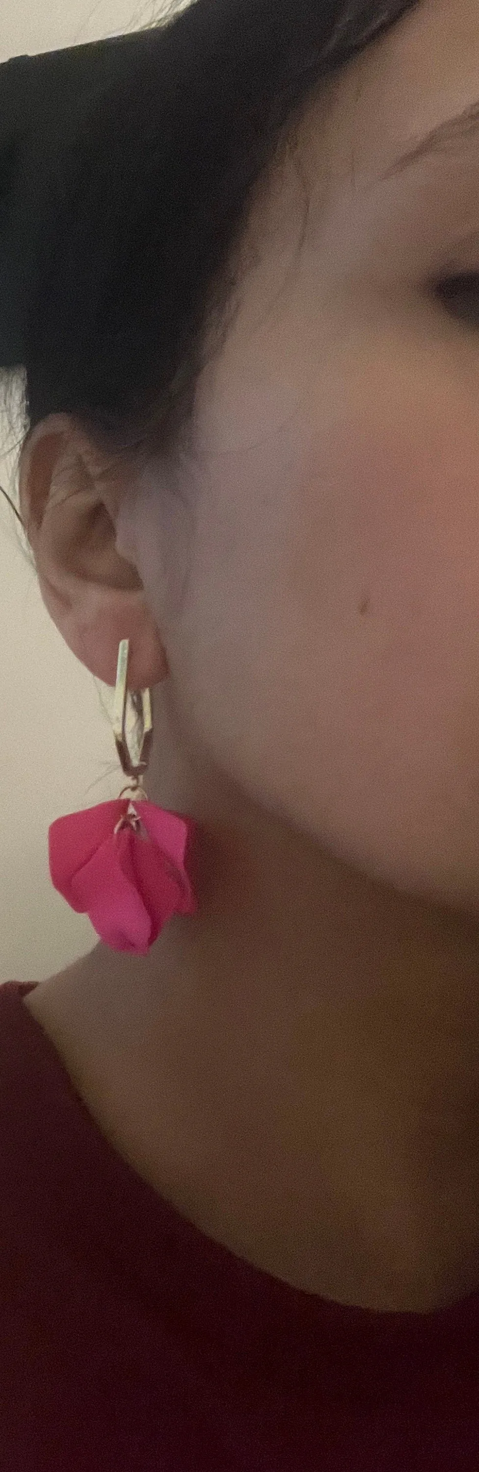 Hot pink earrings , pink acrylic earrings , fuchsia earrings , fuchsia flower earrings , chunky pink petal earrings ,pink flower statement