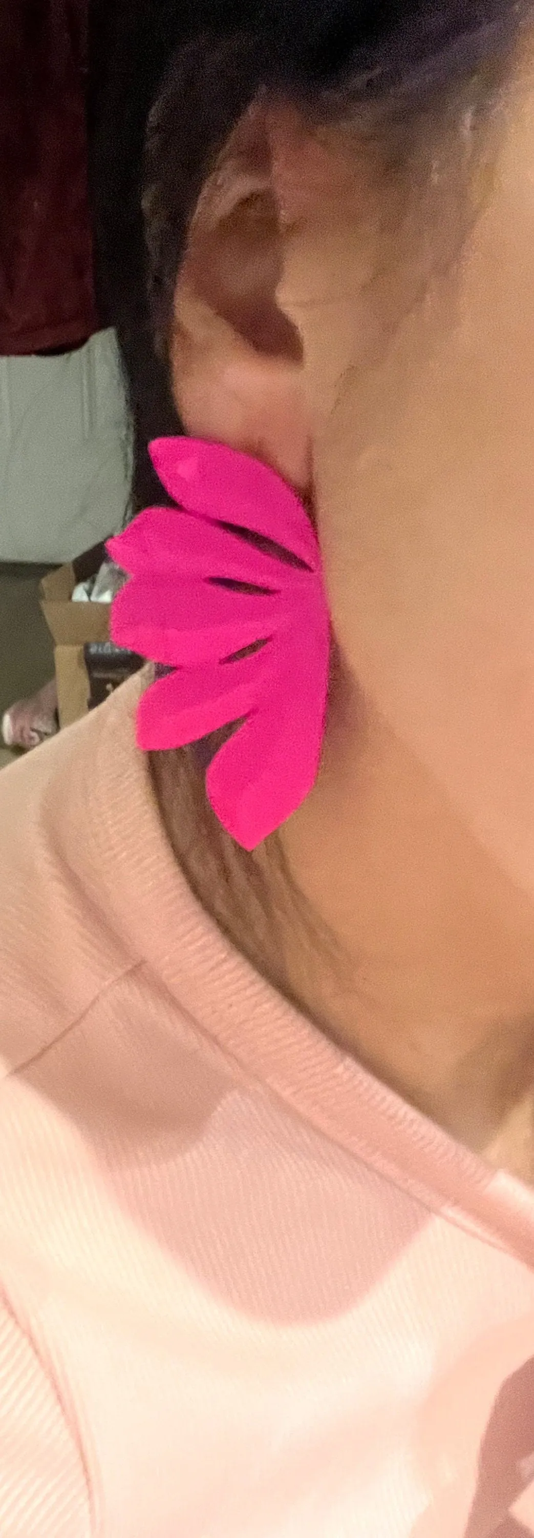 Hot pink stud earrings , big  statement large hot pink stud earrings , fuchsia flower earrings , neon pink studs , chunky bright pink flower