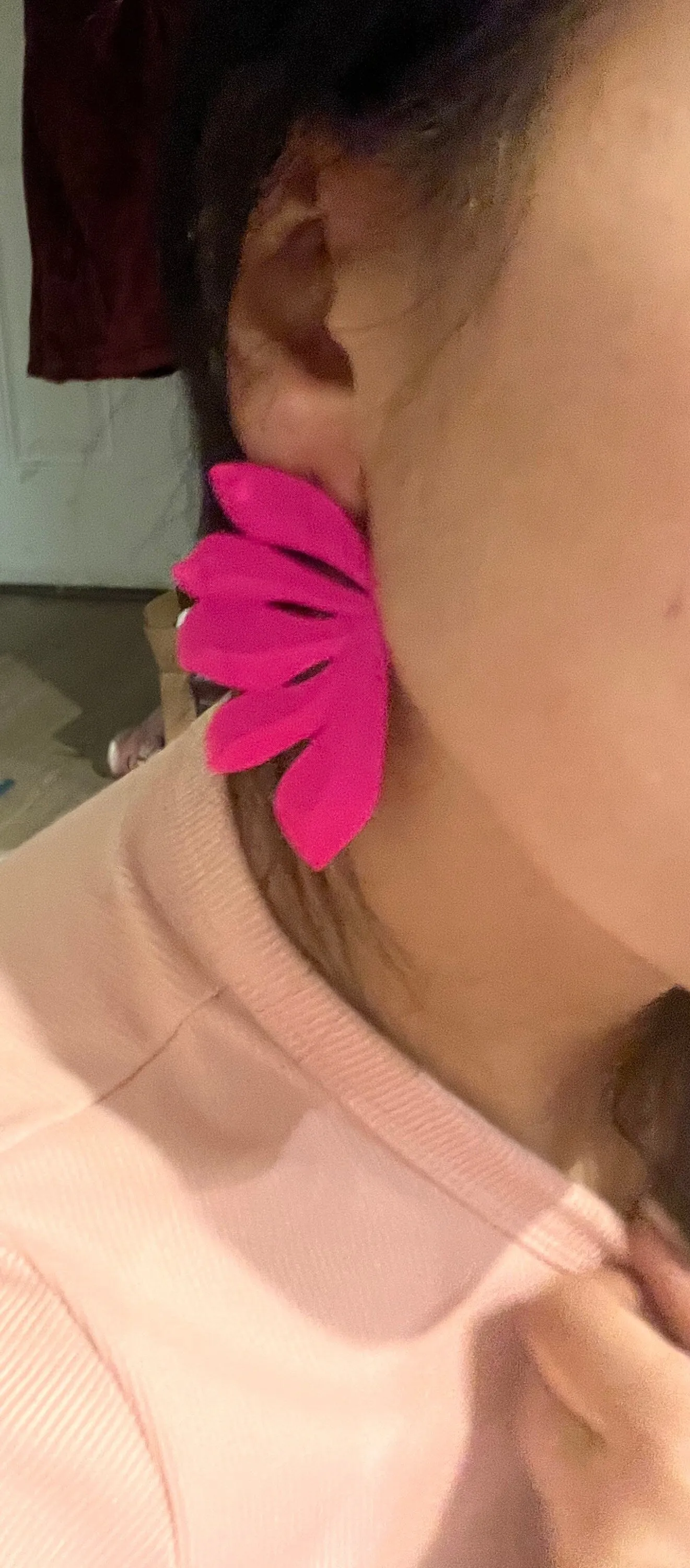 Hot pink stud earrings , big  statement large hot pink stud earrings , fuchsia flower earrings , neon pink studs , chunky bright pink flower