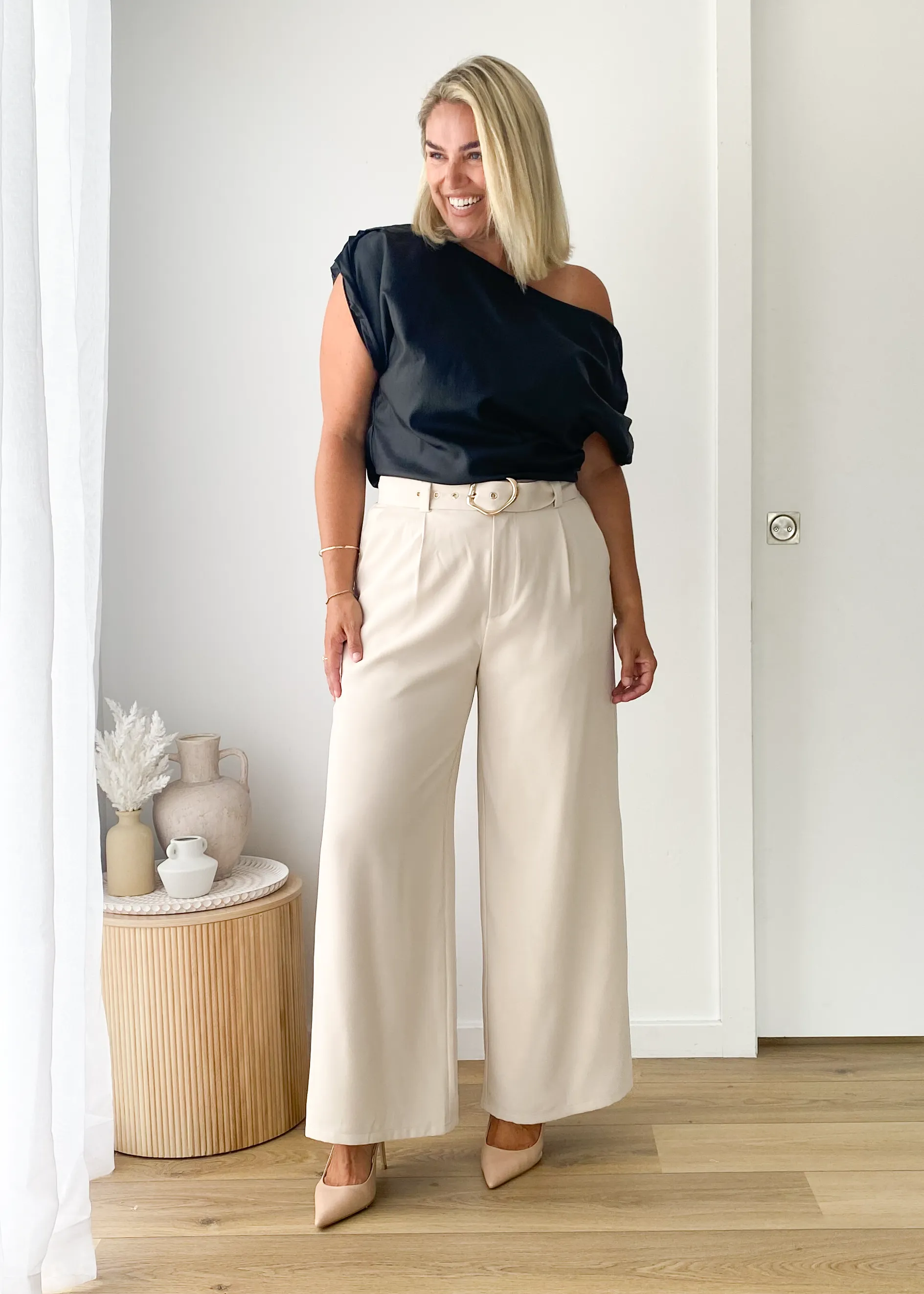 Inka One Shoulder Coated Top - Black
