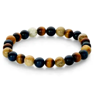 Italgem Blue and Yellow Tiger's Eye with Chrysanthemum Beads Stretch Bracelet