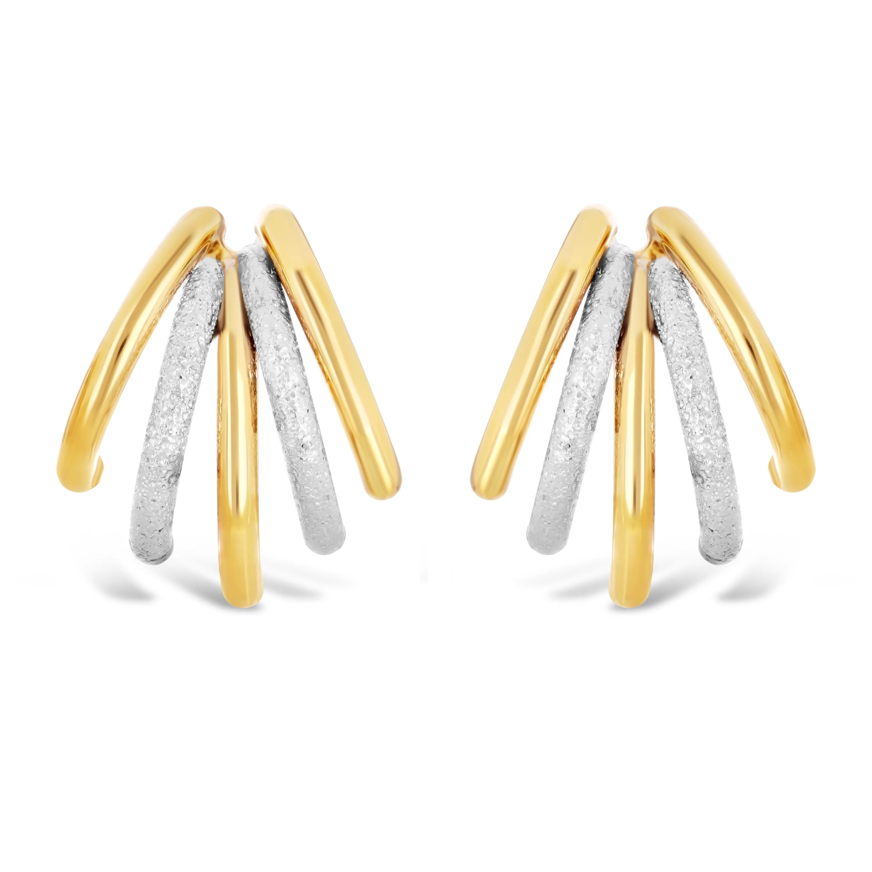 Italian 14k Yellow or White Gold Macaroni Link Cuffed Quarter Hoop Stud Earrings