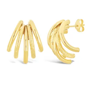 Italian 14k Yellow or White Gold Macaroni Link Cuffed Quarter Hoop Stud Earrings