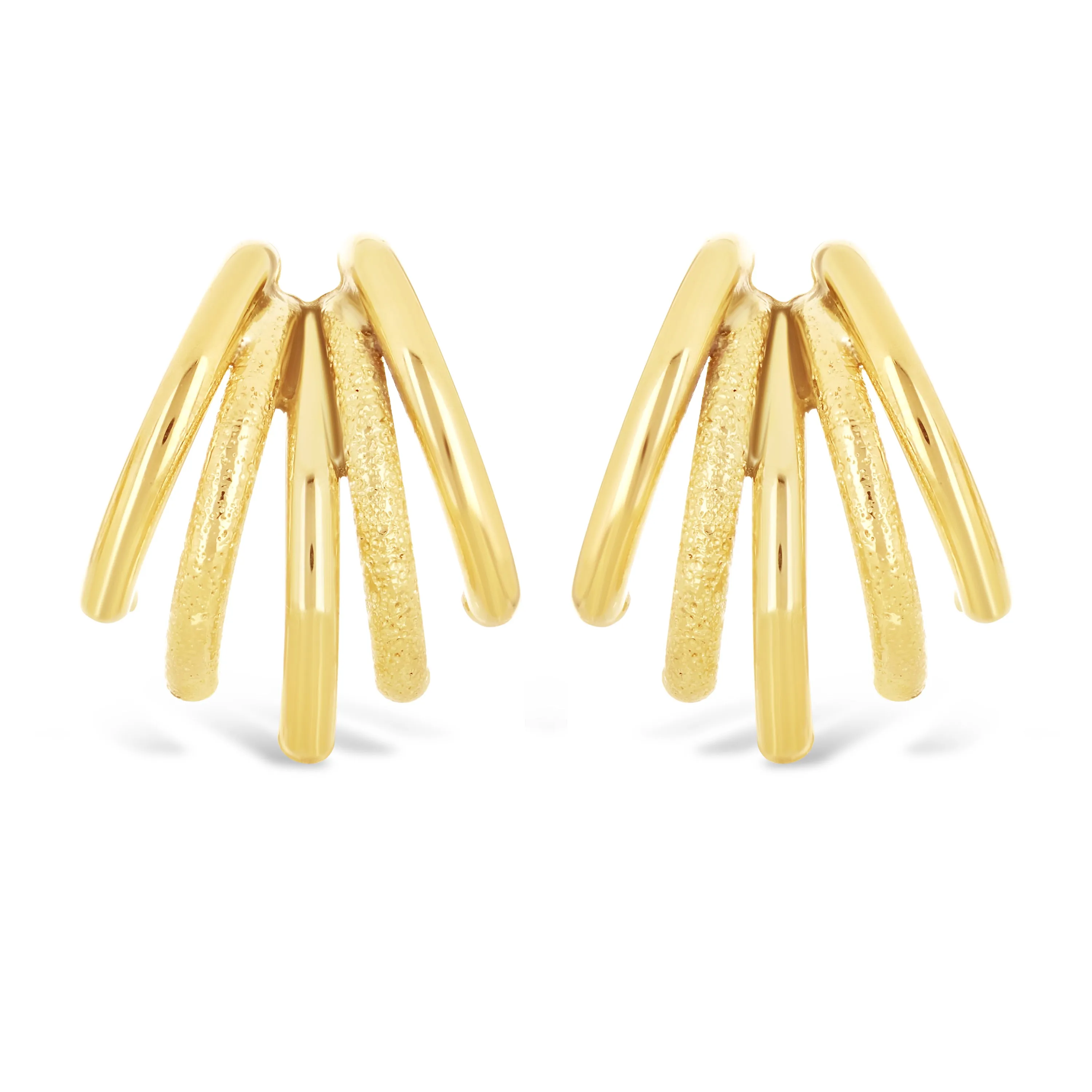Italian 14k Yellow or White Gold Macaroni Link Cuffed Quarter Hoop Stud Earrings