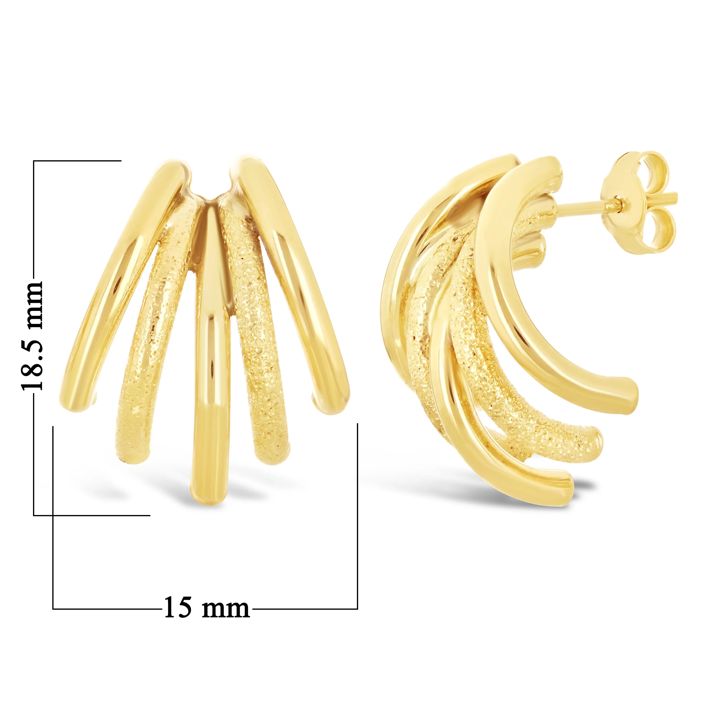 Italian 14k Yellow or White Gold Macaroni Link Cuffed Quarter Hoop Stud Earrings