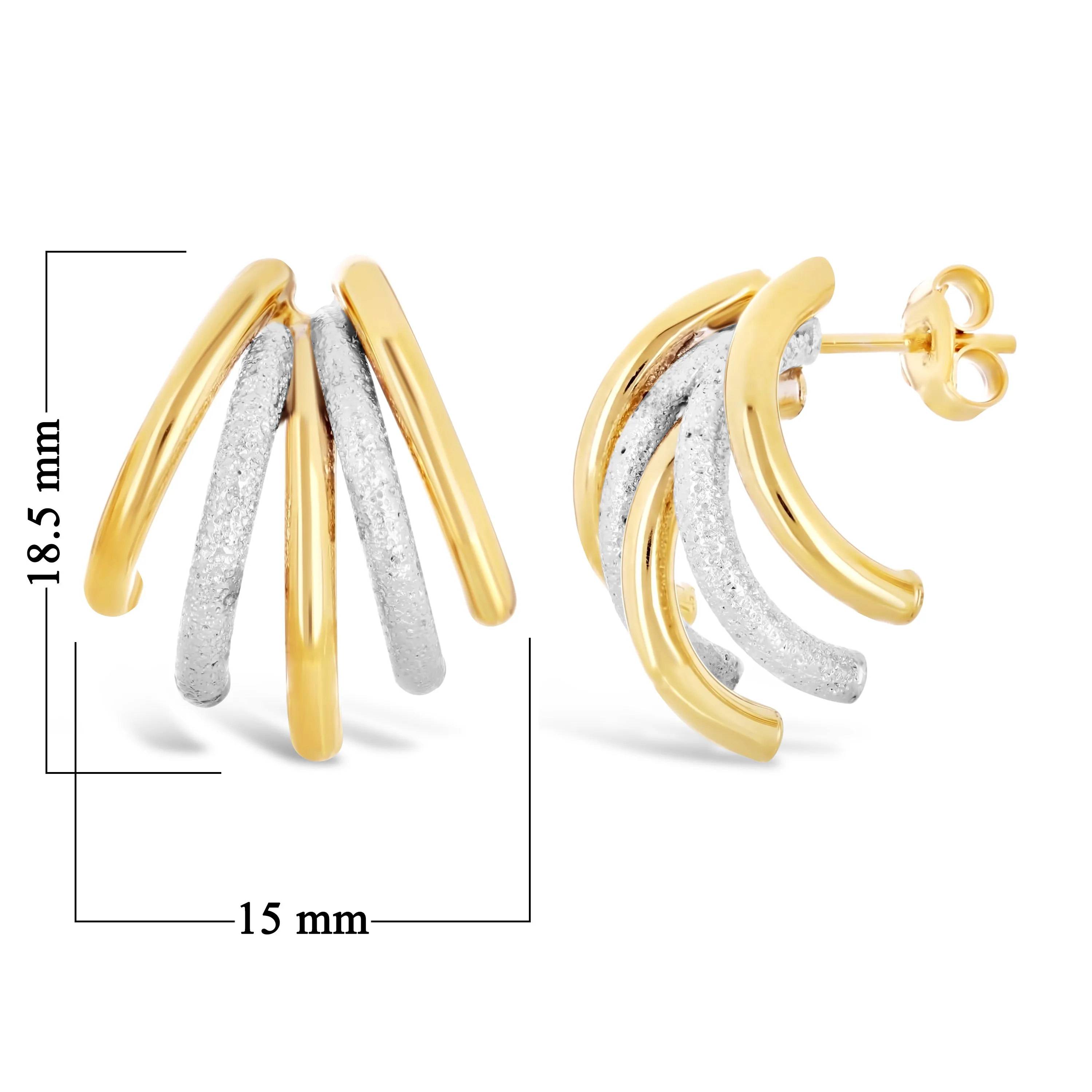 Italian 14k Yellow or White Gold Macaroni Link Cuffed Quarter Hoop Stud Earrings