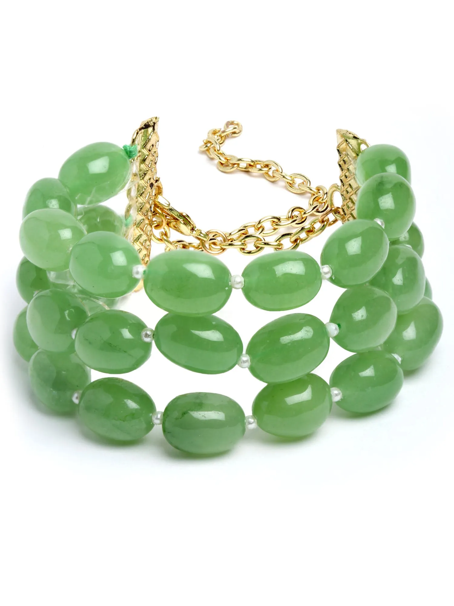 Karatcart Green Tumble Stone Beaded Bracelet for Women