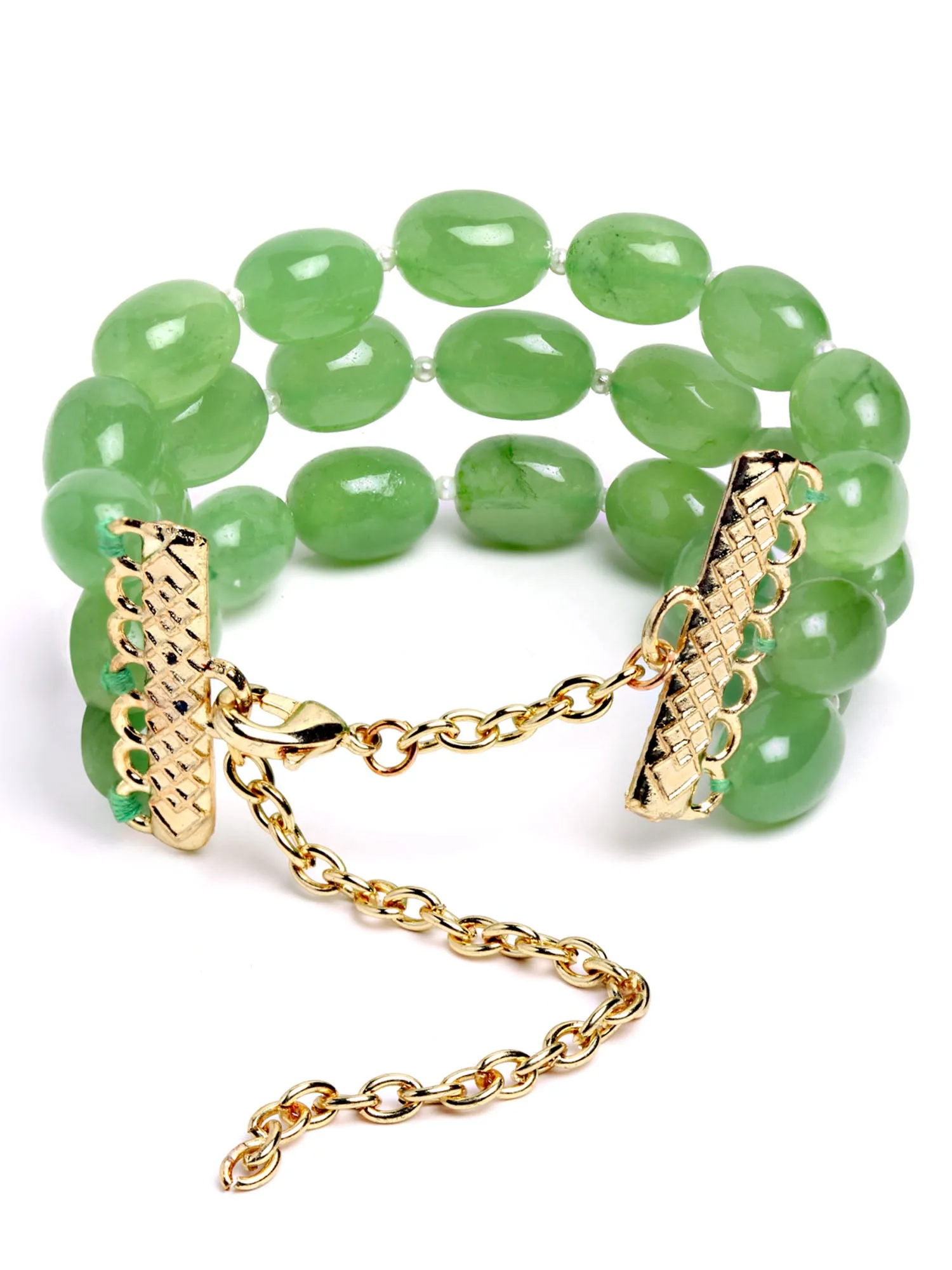 Karatcart Green Tumble Stone Beaded Bracelet for Women