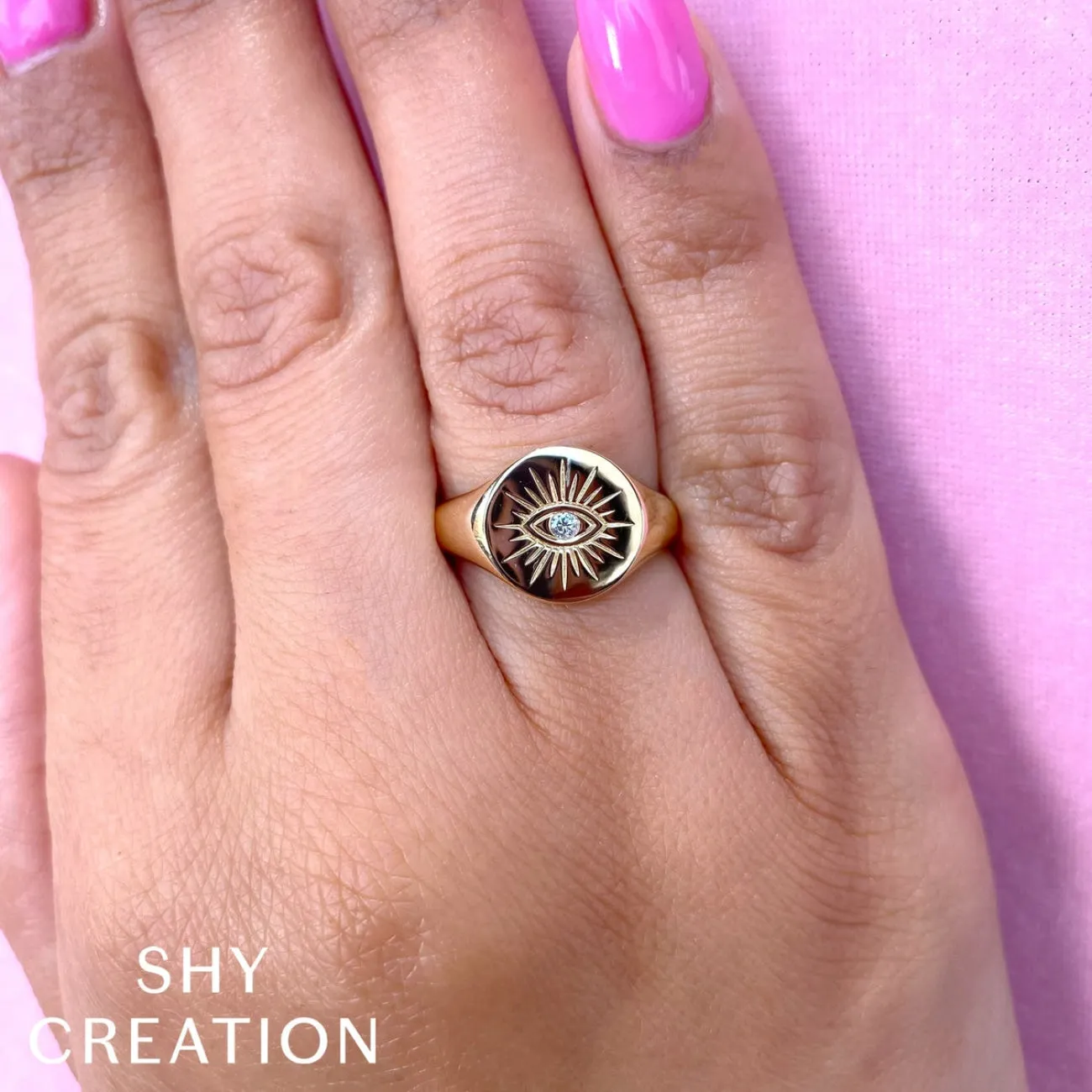 Kate 14K Yellow Gold Diamond Eye Signet Ring