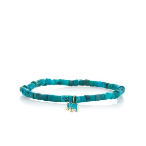 Kids Collection Gold & Enamel Tiny Elephant on Turquoise Heishi