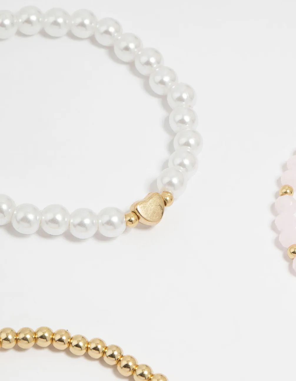 Kids Gold Happy Beaded Dainty Stretch Bracelets 4-Pack