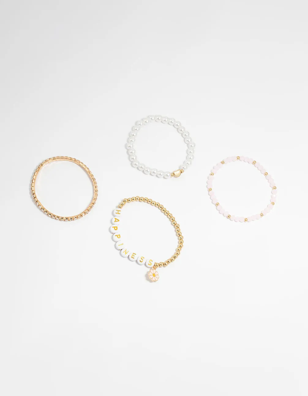 Kids Gold Happy Beaded Dainty Stretch Bracelets 4-Pack