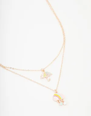 Kids Rose Gold Enamel Cloud & Rain Layered Necklace