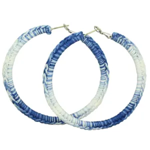 Large Blue and White Hoop Crochet Pierced Earring - STXE03