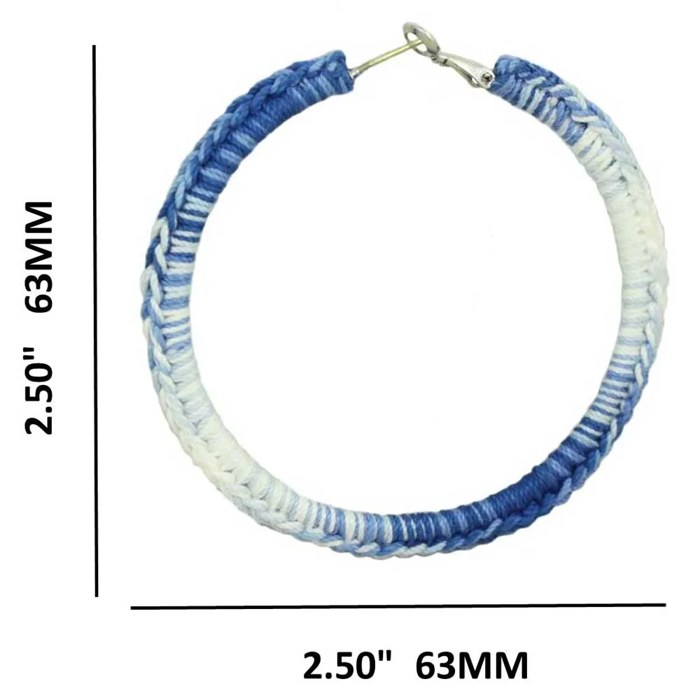 Large Blue and White Hoop Crochet Pierced Earring - STXE03