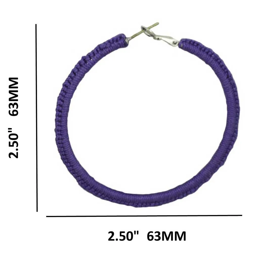 Large Purple Crochet Hoop Pierced Earring - STXE17
