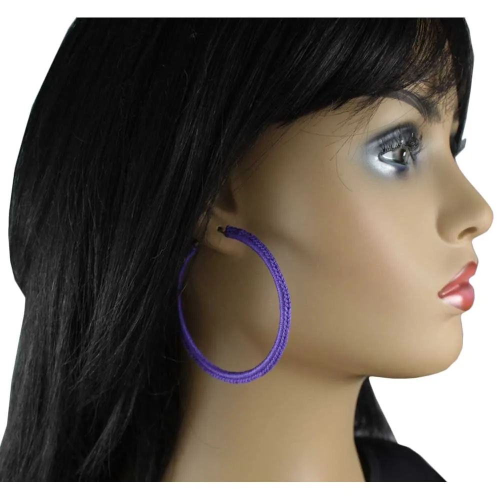 Large Purple Crochet Hoop Pierced Earring - STXE17