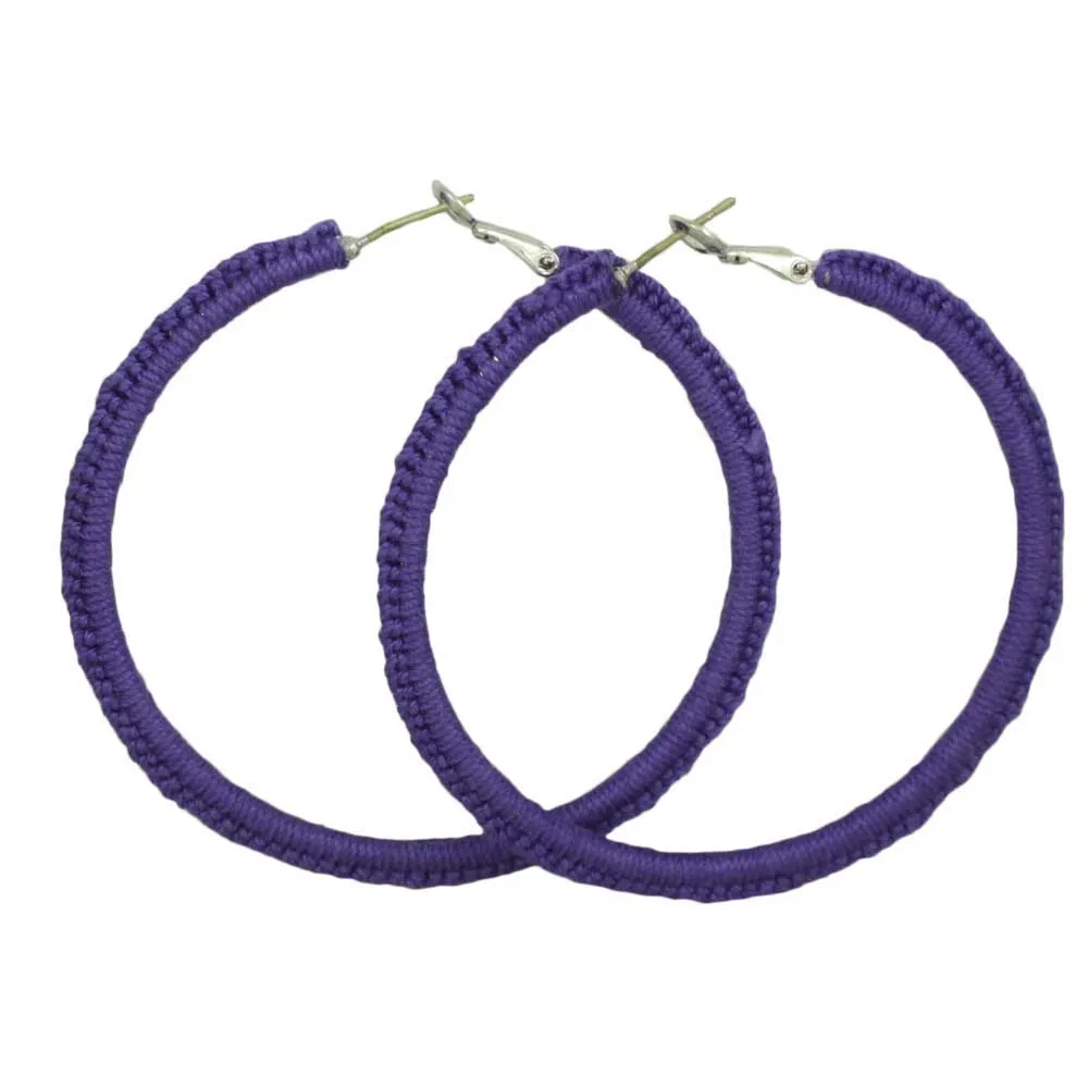Large Purple Crochet Hoop Pierced Earring - STXE17