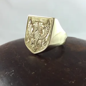 Large Shield Shape Deep Engraved 19mm x 23mm  -  9 Carat Yellow Gold Signet Ring