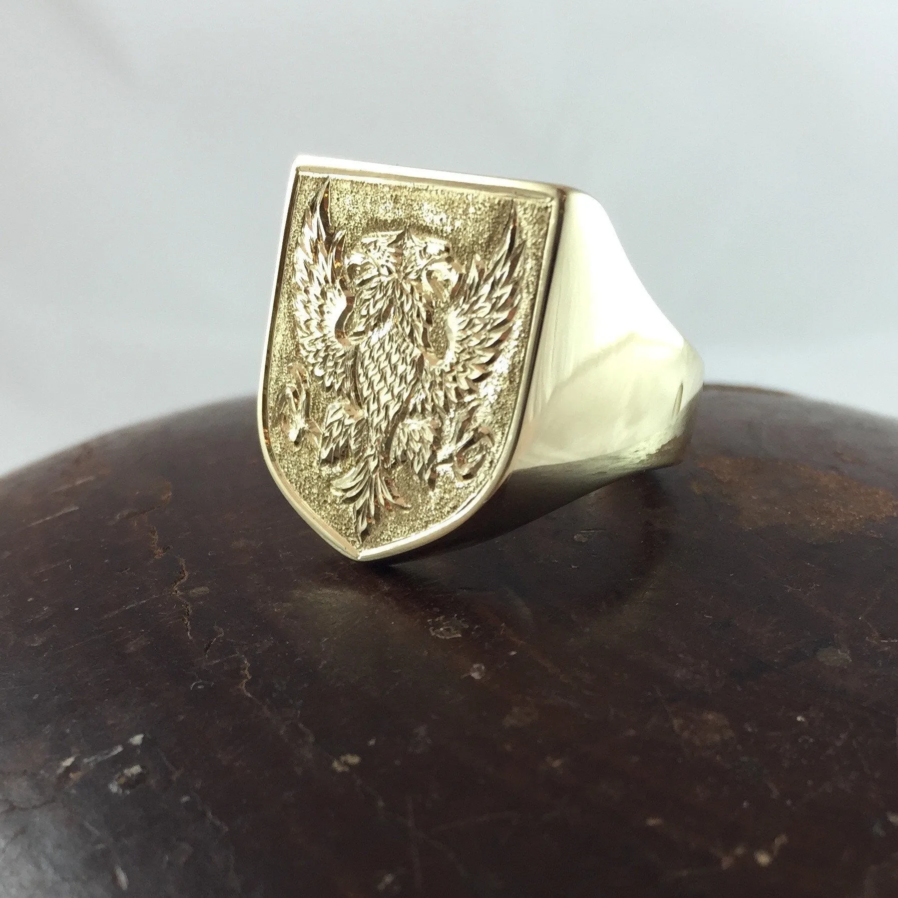 Large Shield Shape Deep Engraved 19mm x 23mm  -  9 Carat Yellow Gold Signet Ring